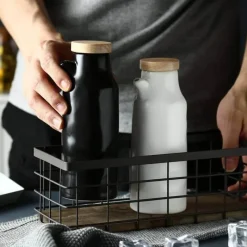 Decor Küche & Esszimmer-Keramik-Ölflaschen-Set – Schwarz-Weiß-Küchendekor