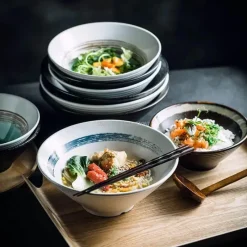 Plates u0026 More Küche & Esszimmer-Keramik-Ramenschüssel-Set – Mikrowellengeeignete japanische Suppen- und Reisschüsseln