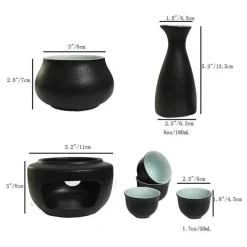 Elegance at the Table Küche & Esszimmer-Keramik-Sake-Set mit Wärmer, 4 passenden Tassen – elegantes japanisches Trinkgeschirr