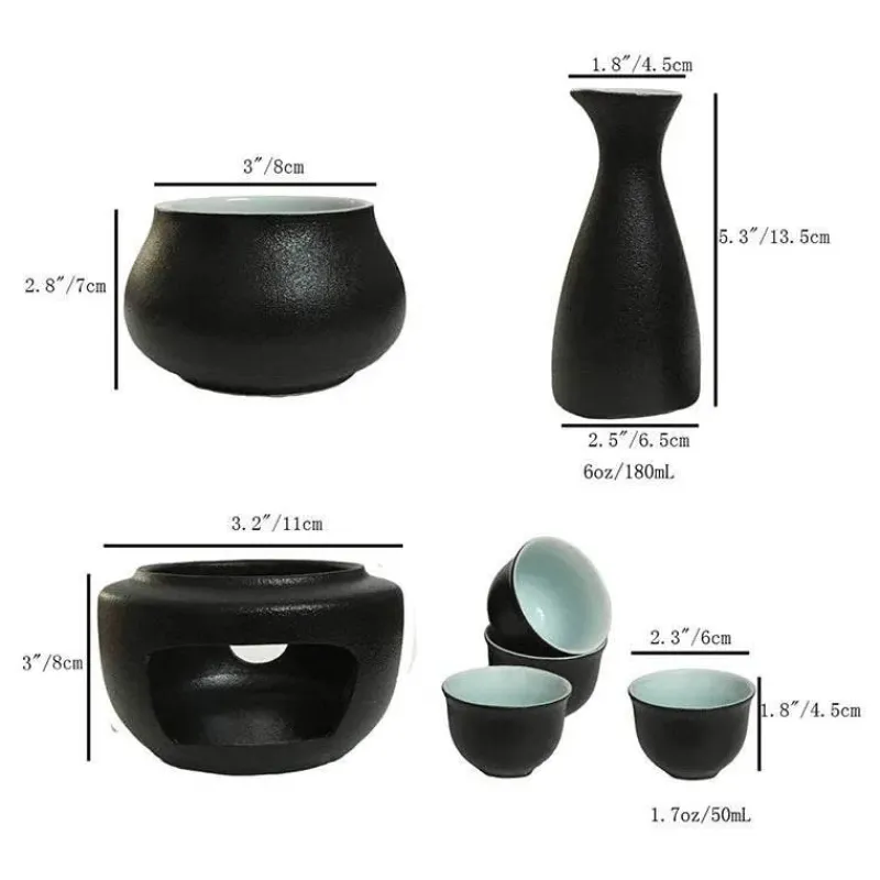 Elegance at the Table Küche & Esszimmer-Keramik-Sake-Set mit Wärmer, 4 passenden Tassen – elegantes japanisches Trinkgeschirr