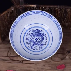 Elegance at the Table Küche & Esszimmer-Keramikschale mit Drachenmotiv – Blau-weißes Reis-, Suppen- und Salatgericht