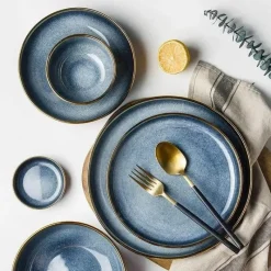 Elegance at the Table Küche & Esszimmer-Keramikschalen-Set mit blauem Farbverlauf – elegante Ess- und Dessertteller
