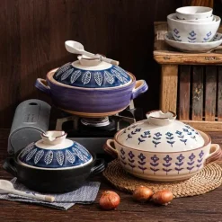 Elegance at the Table Küche & Esszimmer-Keramik-Schmortopf – Hochtemperaturbeständiges Kochgeschirr mit Retro-Blumenmuster
