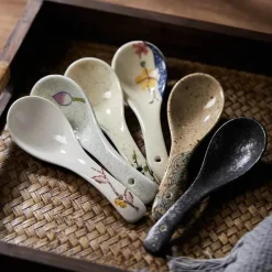 Elegance at the Table Küche & Esszimmer-Keramik-Suppenlöffel-Set – Retro-Ramen-Reislöffel für das Restaurant zu Hause