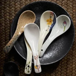 Elegance at the Table Küche & Esszimmer-Keramik-Suppenlöffel-Set – Retro-Ramen-Reislöffel für das Restaurant zu Hause