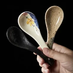 Elegance at the Table Küche & Esszimmer-Keramik-Suppenlöffel-Set – Retro-Ramen-Reislöffel für das Restaurant zu Hause