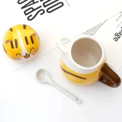 Brew Bliss Küche & Esszimmer-Keramiktasse mit Glückskatze und Löffel – süße Kaffeetasse