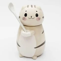 Brew Bliss Küche & Esszimmer-Keramiktasse mit Glückskatze und Löffel – süße Kaffeetasse