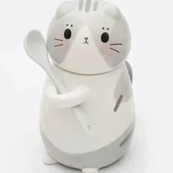 Brew Bliss Küche & Esszimmer-Keramiktasse mit Glückskatze und Löffel – süße Kaffeetasse