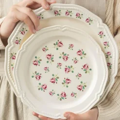 Elegance at the Table Küche & Esszimmer-Keramikteller mit Rosenprägung – Elegantes Blumengeschirr