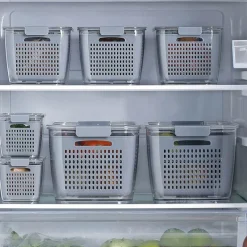 The Decor Haven Küche & Esszimmer-Kühlschrank-Abfluss-Organizer-Box – Multifunktionale Aufbewahrung von Gemüse und Obst mit Deckel