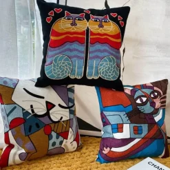 Pillow Haven Bettzeug|Wohndeko-Kissenbezüge mit abstrakter Stickerei, 45 x 45 cm, dekorative Sofa- und Autokissen