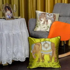 Pillow Haven Bettzeug|Wohndeko-Kissenbezüge mit Elefantenstickerei – Dekorative Sofakissen für das Wohnzimmer