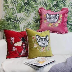 Pillow Haven Bettzeug-Kissenbezüge mit Katzenstickerei aus Samt und Quasten – gemütliche Kissenbezüge