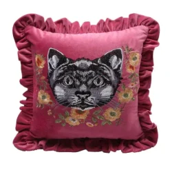 Pillow Haven Bettzeug-Kissenbezüge mit Katzenstickerei aus Samt und Quasten – gemütliche Kissenbezüge