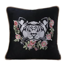 Pillow Haven Bettzeug-Kissenbezüge mit Katzenstickerei aus Samt und Quasten – gemütliche Kissenbezüge