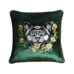 Pillow Haven Bettzeug-Kissenbezüge mit Katzenstickerei aus Samt und Quasten – gemütliche Kissenbezüge