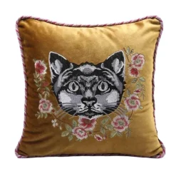 Pillow Haven Bettzeug-Kissenbezüge mit Katzenstickerei aus Samt und Quasten – gemütliche Kissenbezüge