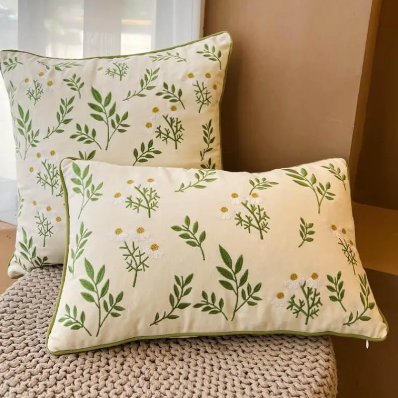 Cozy Cushions Bettzeug-Kissenbezug aus Baumwolle mit Blattstickerei - Dekorative Kissenhülle