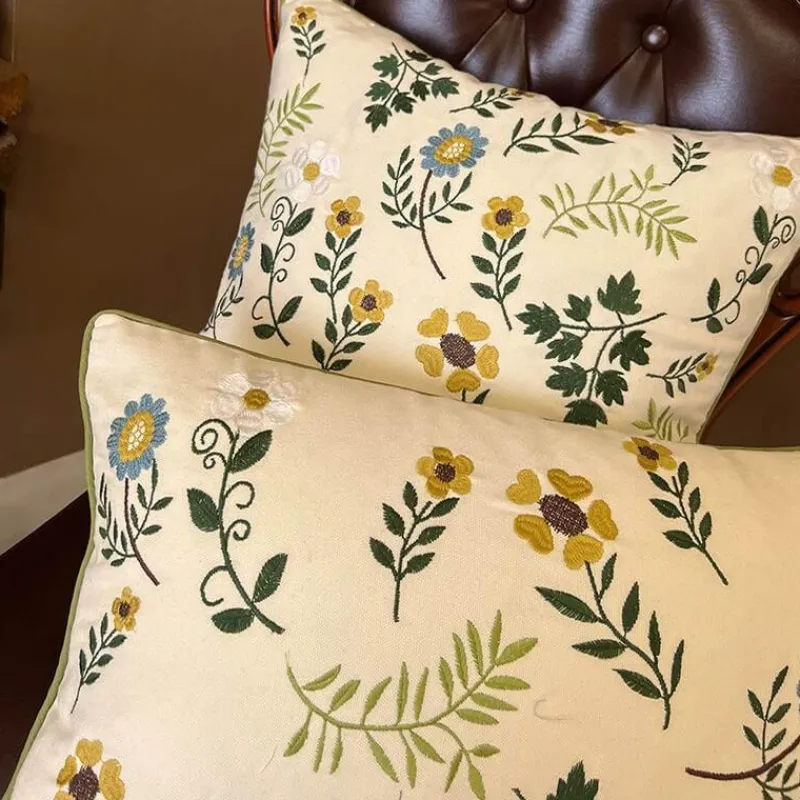 Cozy Cushions Bettzeug-Kissenbezug aus Baumwolle mit Blattstickerei - Dekorative Kissenhülle