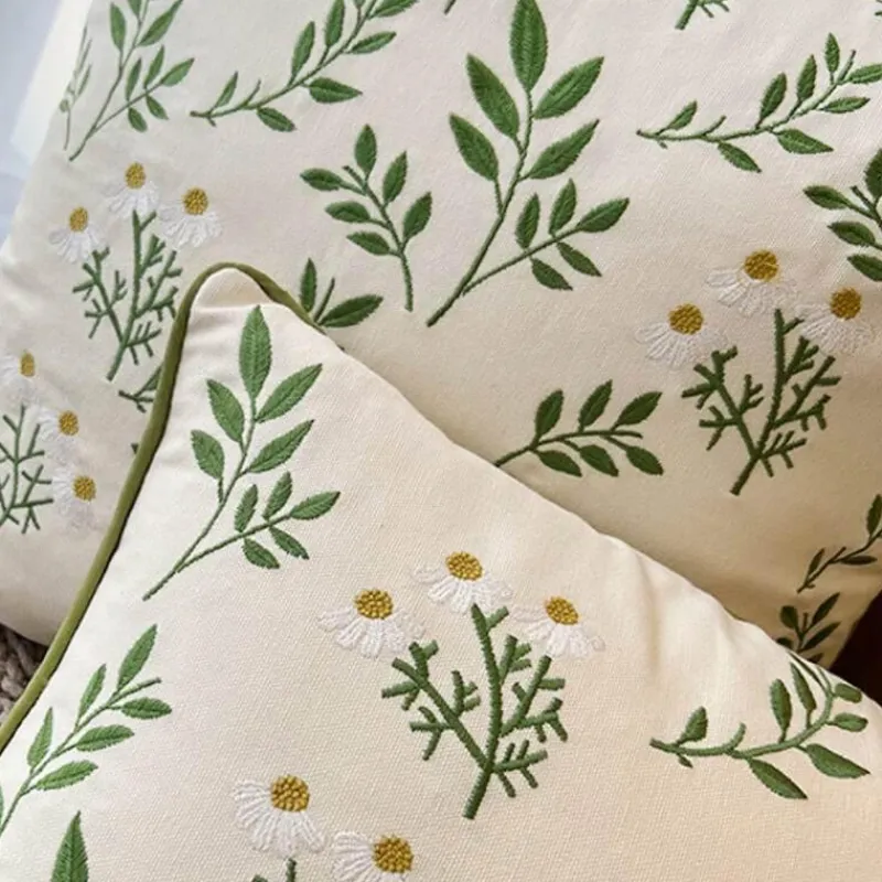 Cozy Cushions Bettzeug-Kissenbezug aus Baumwolle mit Blattstickerei - Dekorative Kissenhülle