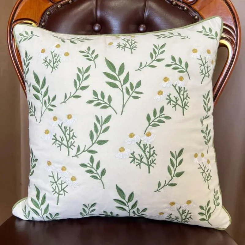 Cozy Cushions Bettzeug-Kissenbezug aus Baumwolle mit Blattstickerei - Dekorative Kissenhülle