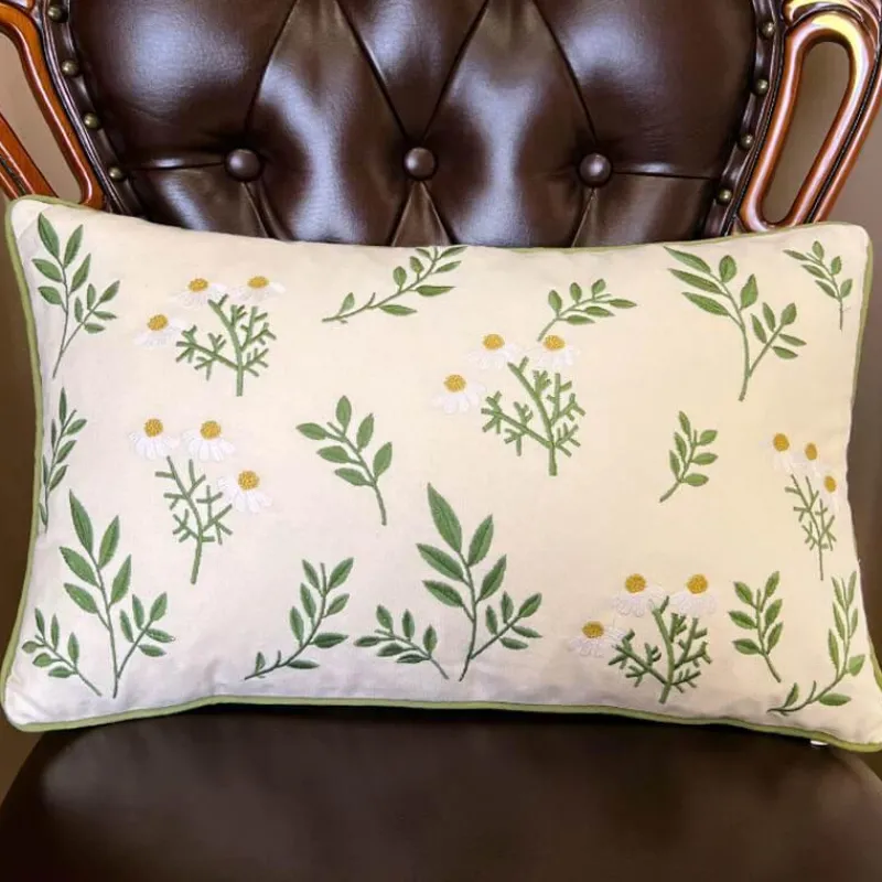 Cozy Cushions Bettzeug-Kissenbezug aus Baumwolle mit Blattstickerei - Dekorative Kissenhülle