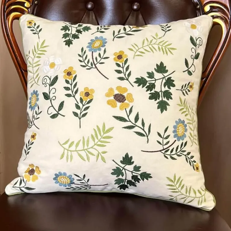 Cozy Cushions Bettzeug-Kissenbezug aus Baumwolle mit Blattstickerei - Dekorative Kissenhülle