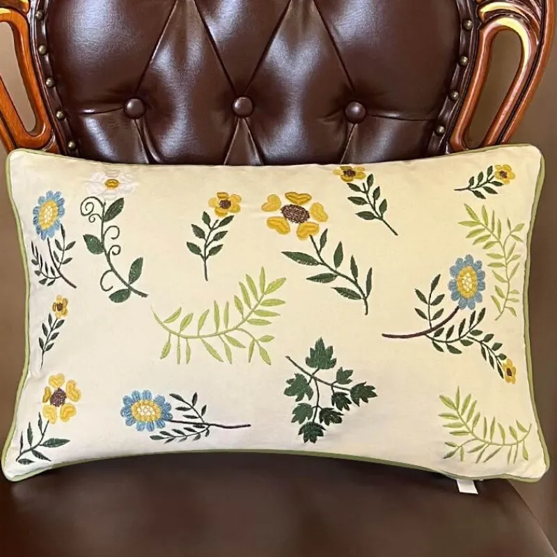 Cozy Cushions Bettzeug-Kissenbezug aus Baumwolle mit Blattstickerei - Dekorative Kissenhülle