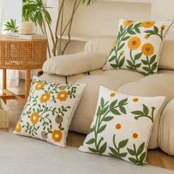 Pillow Haven Bettzeug-Kissenbezug aus Baumwolle mit Blumenmuster, bestickt, 45 x 45 cm, dekorativer Kissenbezug