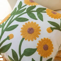 Pillow Haven Bettzeug-Kissenbezug aus Baumwolle mit Blumenmuster, bestickt, 45 x 45 cm, dekorativer Kissenbezug