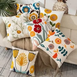 Pillow Haven Bettzeug-Kissenbezug mit Blumenstickerei - Baumwoll-Canvas-Heimdekor