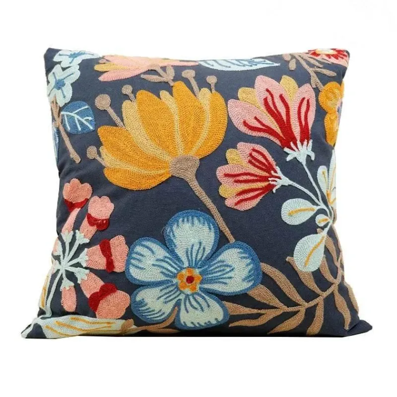 Pillow Haven Bettzeug-Kissenbezug mit Blumenstickerei - Baumwoll-Canvas-Heimdekor