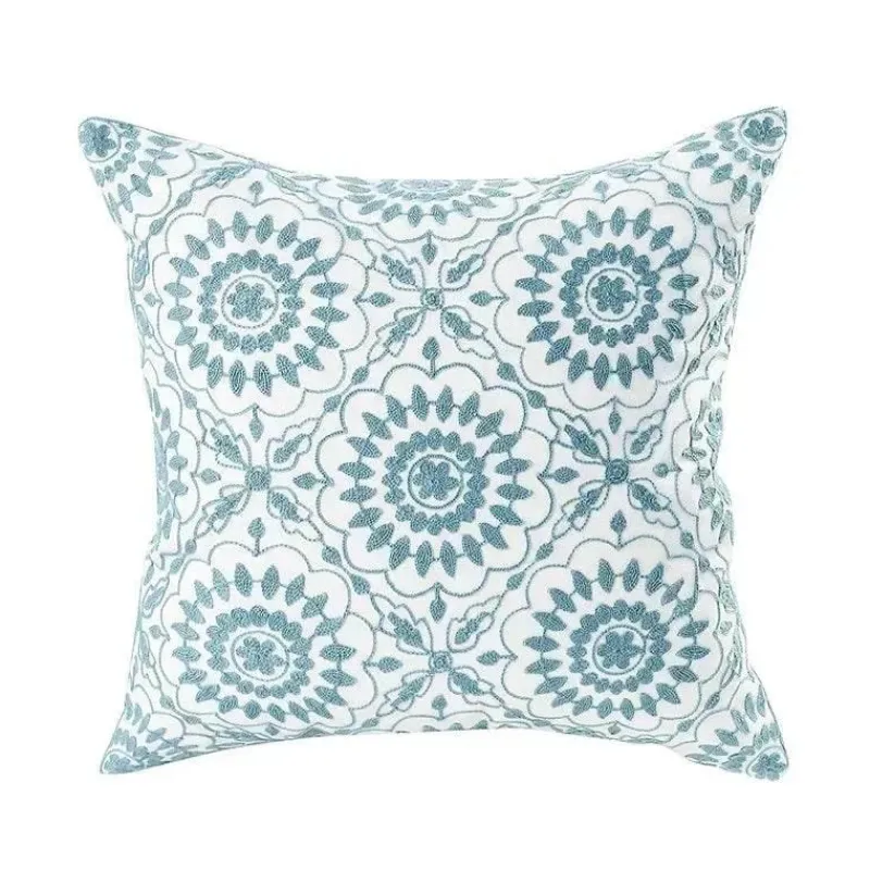 Pillow Haven Bettzeug-Kissenbezug mit Blumenstickerei - Baumwoll-Canvas-Heimdekor