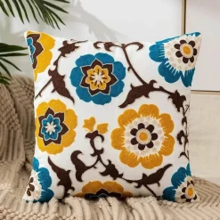 Pillow Haven Bettzeug-Kissenbezug mit Blumenstickerei - Baumwoll-Canvas-Heimdekor