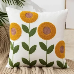 Pillow Haven Bettzeug-Kissenbezug mit Blumenstickerei - Baumwoll-Canvas-Heimdekor