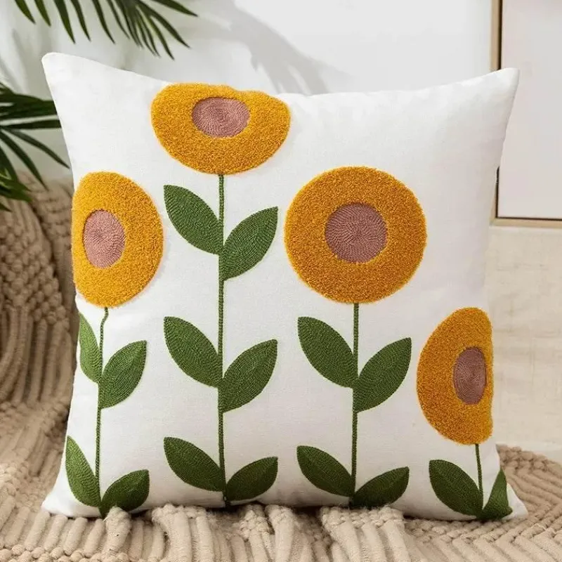 Pillow Haven Bettzeug-Kissenbezug mit Blumenstickerei - Baumwoll-Canvas-Heimdekor
