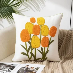 Pillow Haven Bettzeug-Kissenbezug mit Blumenstickerei - Baumwoll-Canvas-Heimdekor