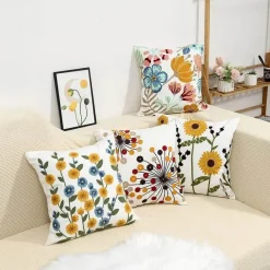 Pillow Haven Bettzeug-Kissenbezug mit Blumenstickerei 45x45 - Luxus-Canvas-Heimdekor