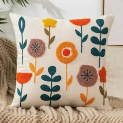 Pillow Haven Bettzeug-Kissenbezug mit Blumenstickerei 45x45 - Luxus-Canvas-Heimdekor