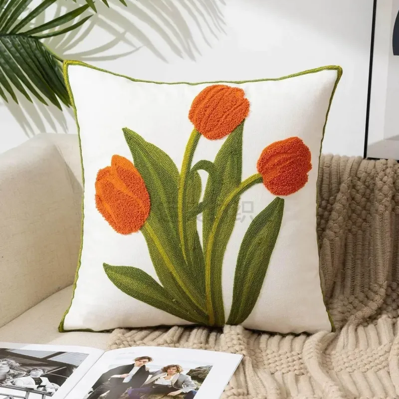 Pillow Haven Bettzeug-Kissenbezug mit Blumenstickerei 45x45 - Luxus-Canvas-Heimdekor