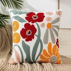Pillow Haven Bettzeug-Kissenbezug mit Blumenstickerei 45x45 - Luxus-Canvas-Heimdekor
