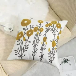 Pillow Haven Bettzeug-Kissenbezug mit Blumenstickerei 45x45 - Luxus-Canvas-Heimdekor