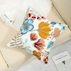 Pillow Haven Bettzeug-Kissenbezug mit Blumenstickerei 45x45 - Luxus-Canvas-Heimdekor