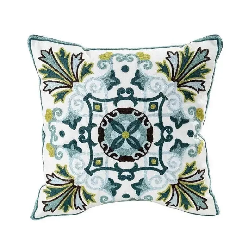 Pillow Haven Bettzeug-Kissenbezug mit Blumenstickerei 45x45 - Luxus-Canvas-Heimdekor