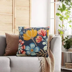 Pillow Haven Bettzeug-Kissenbezug mit Blumenstickerei 45x45 - Luxus-Canvas-Heimdekor