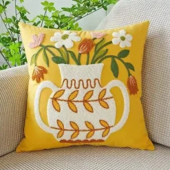 Pillow Haven Bettzeug-Kissenbezug mit Blumenstickerei 45x45 - Luxus-Canvas-Heimdekor