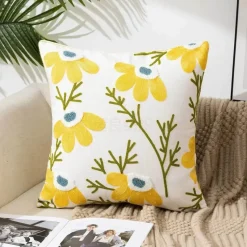 Pillow Haven Bettzeug-Kissenbezug mit Blumenstickerei 45x45 - Luxus-Canvas-Heimdekor