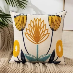Pillow Haven Bettzeug-Kissenbezug mit Blumenstickerei 45x45 - Luxus-Canvas-Heimdekor