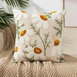 Pillow Haven Bettzeug-Kissenbezug mit Blumenstickerei 45x45 - Luxus-Canvas-Heimdekor